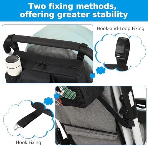 Accmor Stroller Organizer, Universal Large Capacity Stroller Bag Caddy Organizer Accessories for Uppababy, Nuna, Doona, Britax Strollers, Black - 3