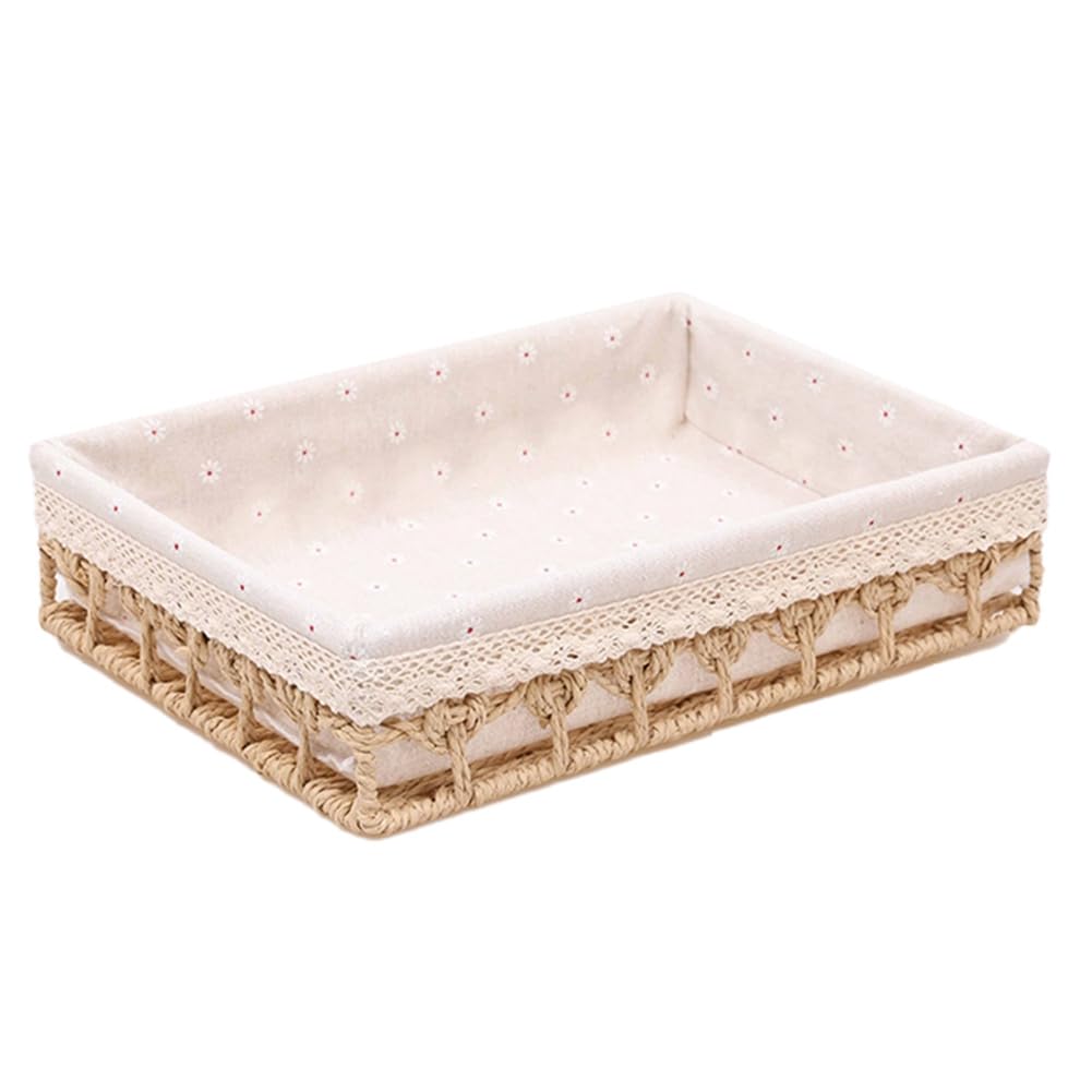 Koawensa Rattan Storage Baskets Woven Basket Fruit Bread Snack Storage Tray Picnic Basket,Khaki