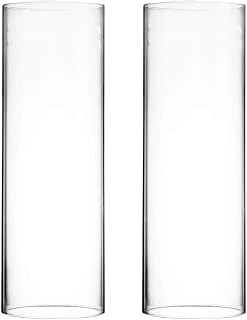 CYS EXCEL 2 PCS (H:14" D:4.75") Open Ended Glass Hurricane Candleholder Tube Shade | Multiple Size Choices Open Flame Candle Chimney Tube Cover | Bottomless Cylinder