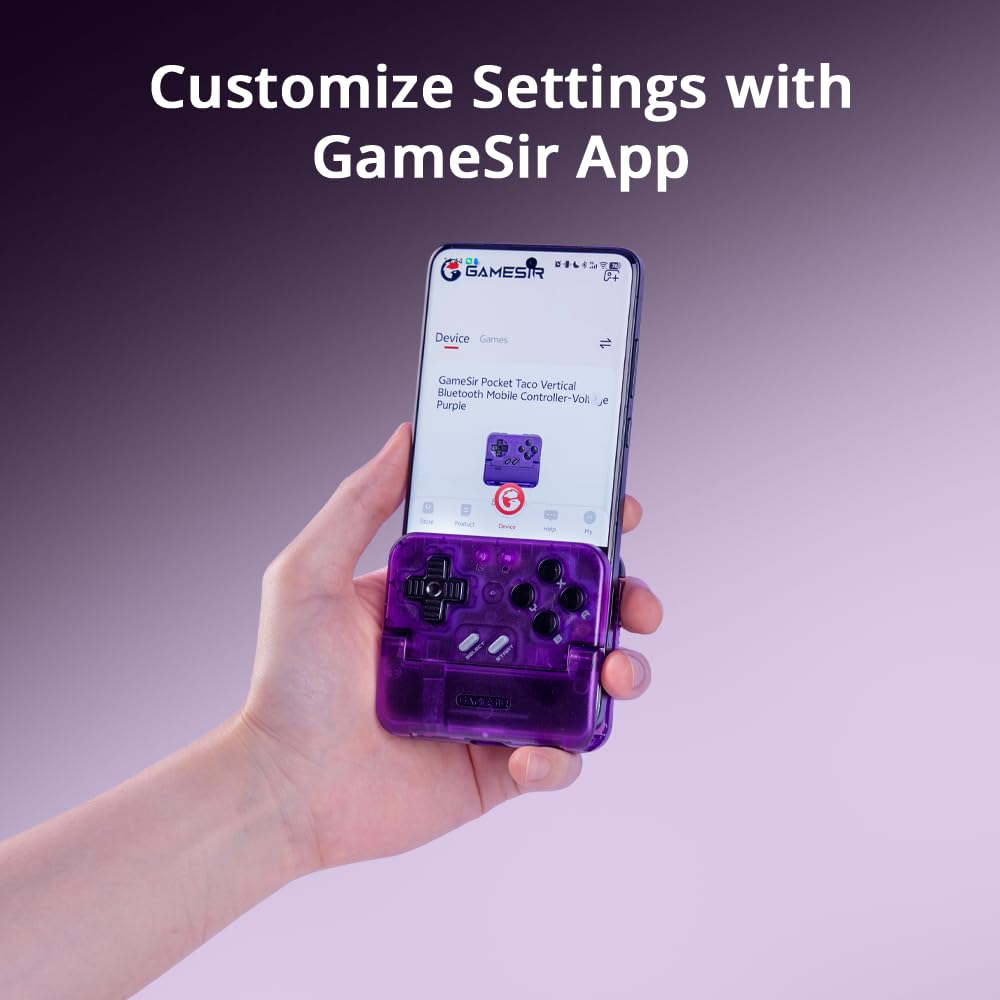 GameSir Pocket Taco - Controller di gioco mobile verticale, gamepad Bluetooth per Android, controller di gioco wireless portatile per telefono, batteria 600 mAh, ricarica pass-through, viola
