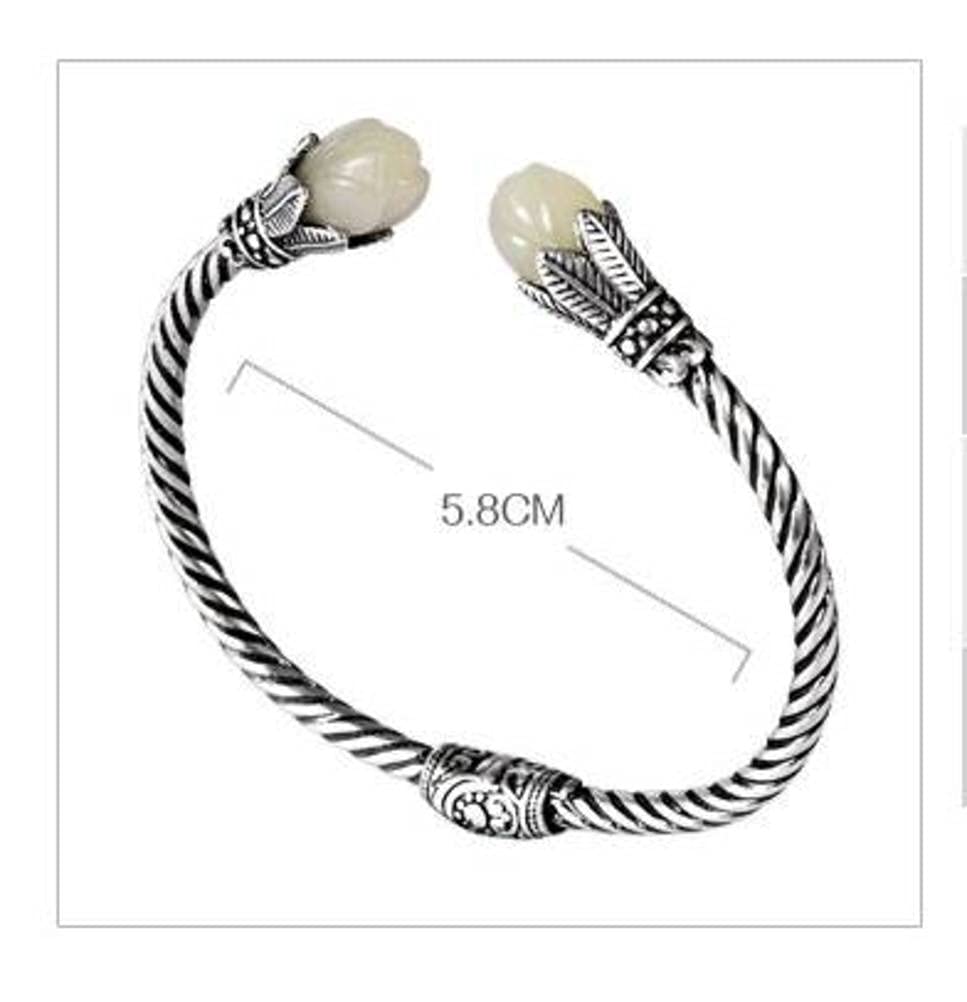 Bracciale in argento, bracciale rigido alla moda, bracciale rigido in argento S925 intarsiato con giada Hetian naturale fiore di magnolia intrecciato I braccialetti di spago possono essere regalati a