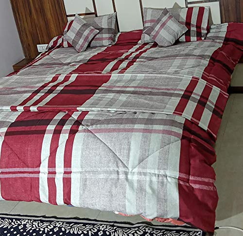 Kanak Bedding 300 GSM Down Alternative Comforter 6-Pieces Cal-QueenL Size Micro Fabric,Checkered Pattern and Printed Quilt Blanket, Double, Prints Floral Patterns Design Comforter Set.