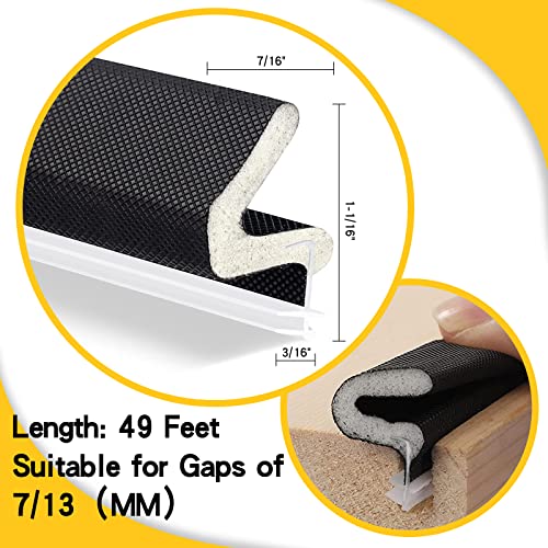 Weather Stripping Door Seal V-Bar Acoustic Door Weatherstripping Shaped Foam Slit Door Frame Door Window Weatherstripping Easy Cut Size (Black 49Ft) #TOP3
