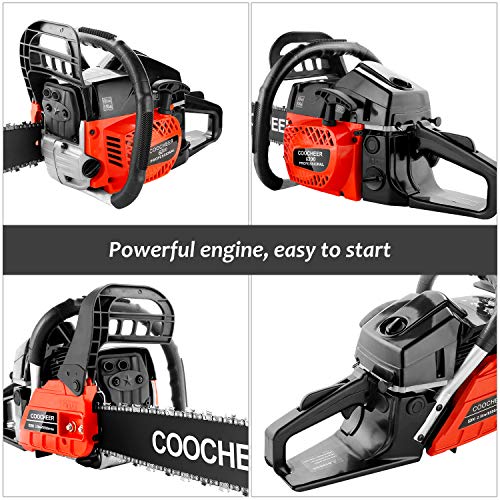 COOCHEER 20'' Chainsaw 62CC 2-Stroke Gas Powered Chain Saws with 2 Chains, Tool Kit, Carring Bags for Cutting Trees, Wood