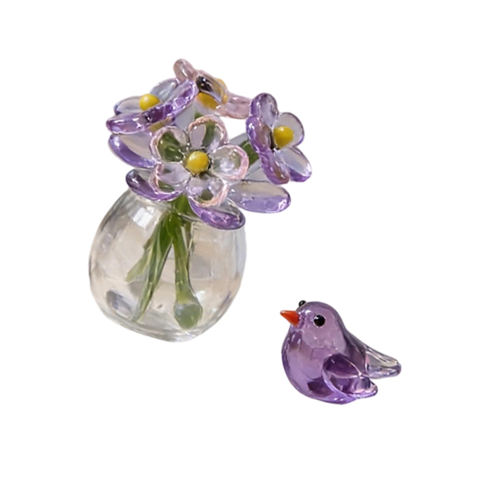 Hredyqw Crystal Bird Forget I Not Flower Figurines,Glass Bouquet Flower Collectibles Table Decoration Centerpieces Home