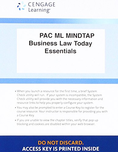 LMS Integrated for MindTap Business Law, 1 term (6 months) Printed Access Card for Miller's Cengage Advantage Books: Business Law Today, The Essentials: Text and Summarized Cases, 11th