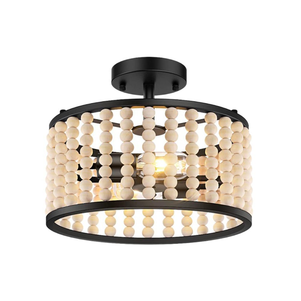 Amerykańska lampa sufitowa w stylu retro do sypialni, 12,6 cala, boho, na korytarz, werandę, z kutego żelaza, z litego drewna, odpowiednia do kuchni, balkonu, hotelu, miejsc komercyjnych