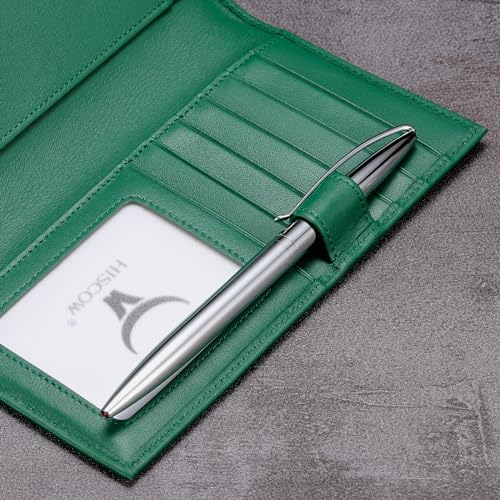 Image of HISCOW Soft Leather Checkbook Cover & Card Holder with Divider - Italian Calfskin (Green)