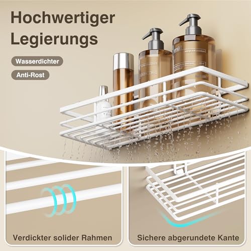 saffruff Duschablage Ohne Bohren 2 Stück Duschregal Weiß Duschkorb Badezimmer Organizer, Regal Badregal Shampoo Halterung für Dusche Küche Bathroom, mit 2 Klebeflächen