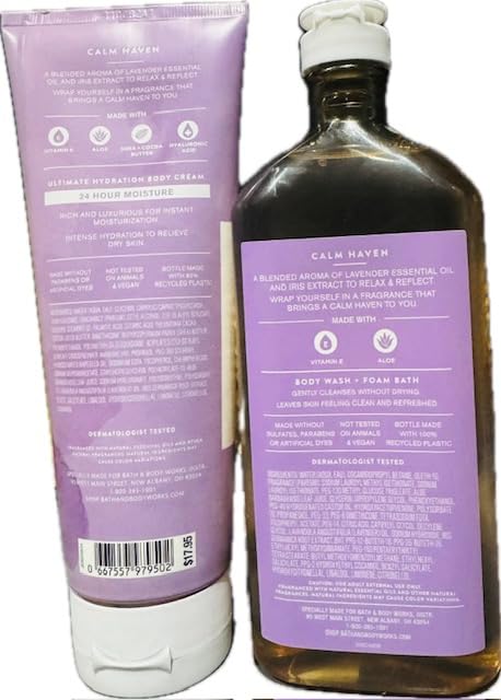 Body Care - BBWs Calm Haven Lavender & Iris Aroma Duo Set, Body Cream & Body Wash (Packaging may vary)