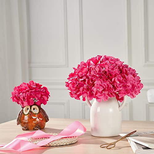H.flolavida Hot Pink Hydrangea Silk Fake Flowers Heads With Stems, Artificial Flowers For Decoration Wedding Home Party Shop Baby Shower,Room Decor For Bedroom Aesthetic, Pack Of 10 #TOP4