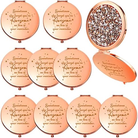 10 Pcs Inspirational Compact Mirror Sometimes You Forget You're Awesome Appreciation Thank You Gifts for Women Employee Coworker Friends Gift Magnifying Pocket Mirror (Rose Gold)