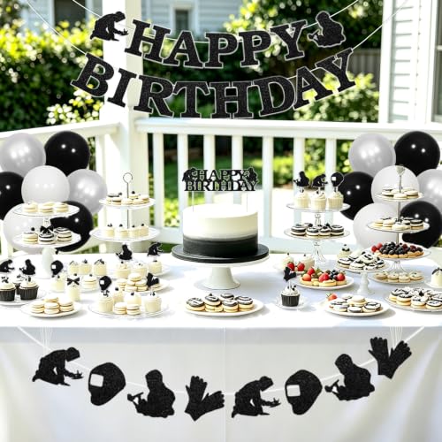 TWO WILD Electric Welding Birthday Decorations Kit, Glitter Paper Happy Birthday Banner and Garland,Cake Topper, Cupcake Toppers, Latex Balloons for Birthday Party Decor by TWO WILD - Used condition - Image 3