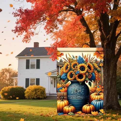 Image of Nuxovilar 12x18 inch Blue Vase Sunflower Pumpkin Flag