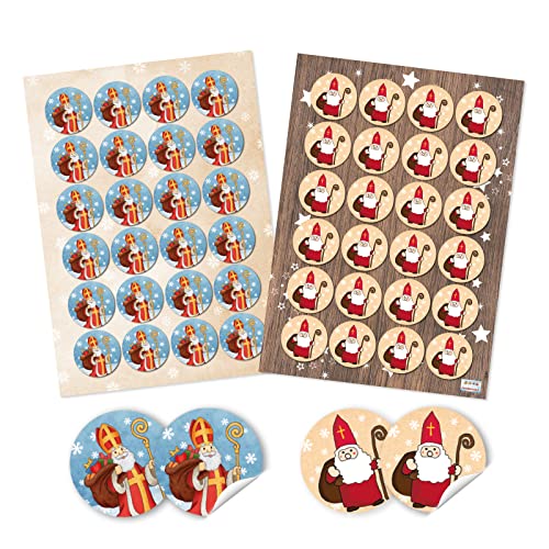 Logbuch-Verlag 2 x 24 autocollants Saint Nicolas rouge blanc bleu – autocollants de Noël cadeau de Noël Noël Noël décoration emballage Ø 4 cm