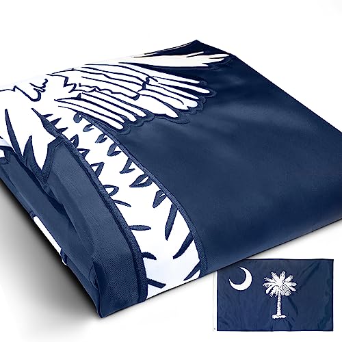 Anley EverStrong Series Embroidered South Carolina State Flag 3x5 Ft - Embroidery & Heavy Duty Canvas Header - 4 Rows of Lock Stitching - South Carolina SC Flag with Brass Grommets 3 X 5 Ft
