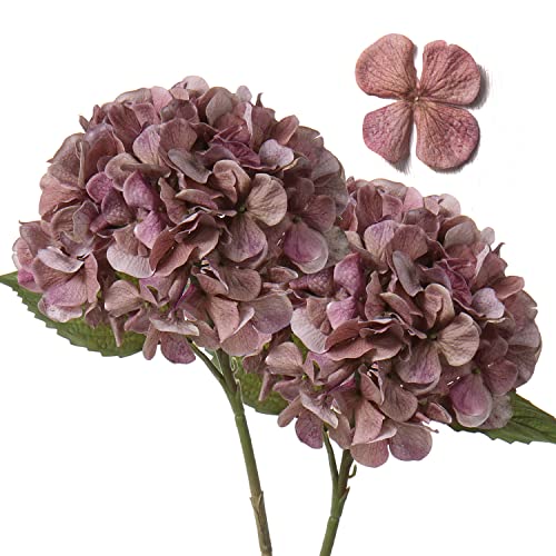 2 STK Hortensien Kunstblumen Rosa Violett, Ø 19cm Künstliche Blumen Wie Echt für Brauthochzeitssträuße, Haus, Büro, Hotel, Partydekoration, Mittelstücke, Blumenarrangements