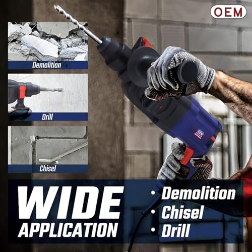Image of OEM Professional 26MM Rotary Hammer Drill 900W Heavy-Duty 3-Mode Machine | Full Copper Motor | Forward /Reverse Function | Includes 3 Drill Bits + 2 Chisels | 6-Month Warranty