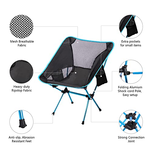 Camping Chairs, Set of 2, Foldable Ultralight Folding Chair up to 150 kg, Camping Chair with Carrying Bag and Bag for Outdoor, Beach, Hiking, Picnic, Fishing - Image 3