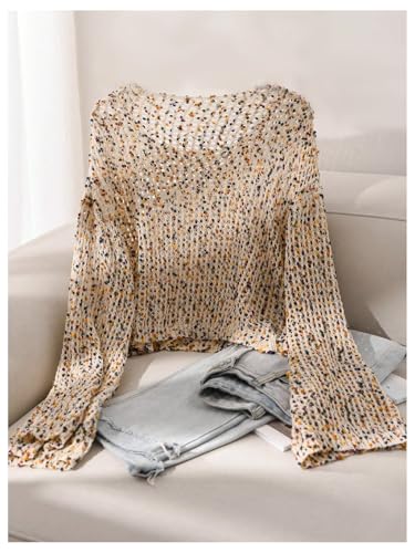 MakeMeChic Women's Plus Size Crochet Knit Sweater Bell Sleeve Boat Neck Y2K Vintage Tops2