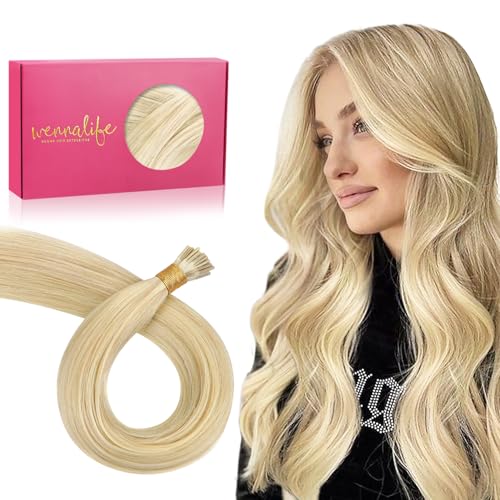 WENNALIFE I Tip Hair Extensions Human Hair 50g 100s 16 Inch Light Blonde Highlighted Golden Blonde Remy Itip Human Hair Extensions Invisible Itips Straight I Tips Fusion Extensions Real Human Hair