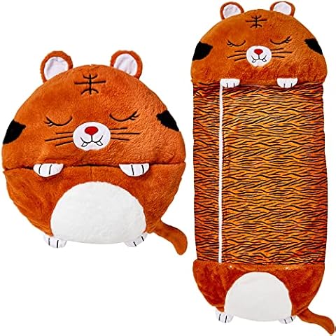 AMLOOPH Kids Sleeping Bag With Pillow, Soft And Warm Childrens Sleeping Bag For Girls And Boys 2 In 1 Foldable Portable Camping Fun Animal Play Pillow Sleeping Bags For Kids Gift (Tiger-M) Cover