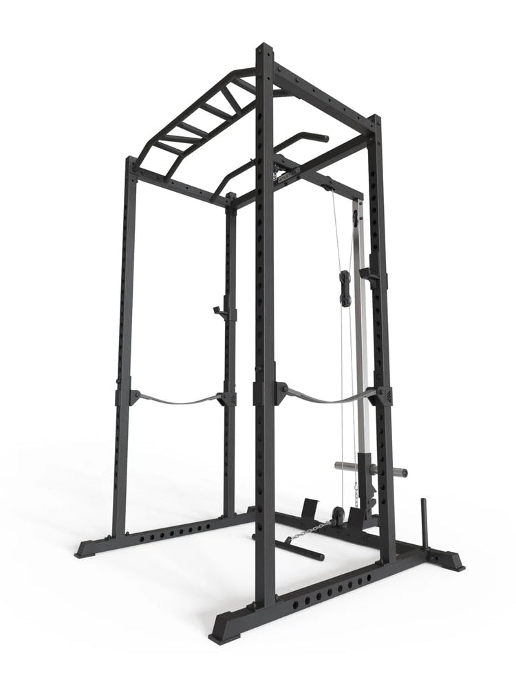 Atletica R5-Vega Power Rack | Power Cage mit Latzug | Multi-Grip Klimmzugstange, Safety Straps, J-Hooks & Weight-Pins | 213 cm Höhe | in Zwei Höhen verfügbar