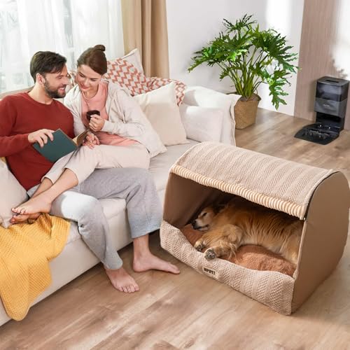 Galatée Hundebett, Waschbares, Faltbares, Weiches Katzenhöhlenbett Mit Abnehmbarem Kissen, Süßes Katzenhaus, Haustiernest Für Den Innenbereich Mit Rutschfester Unterseite(XL, Hellbraun)