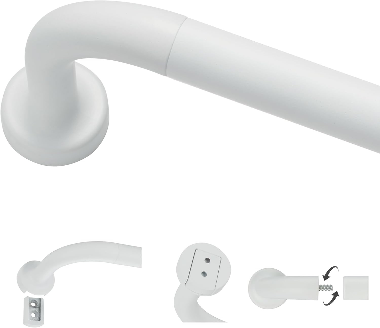 Antique Bronze Curtain Rods for Windows 48-88",1 Inch Disc Wrap Around Curtain Rod with Aluminum Finials and Brackets,No Screw Disassembly Adjustable Blackout Curved Room Darkening Curtain Rod