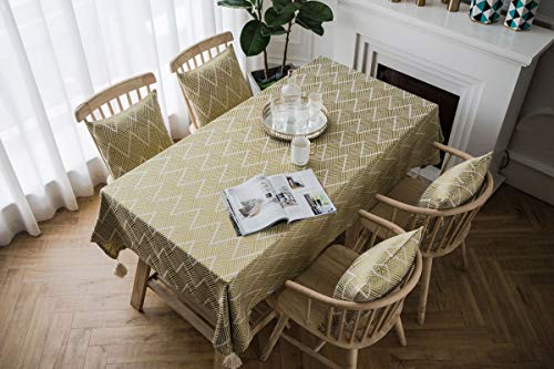 Nappe rectangulaire jacquard ondé 135x135cm jaune avec franges pour table de salon