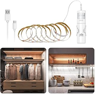 Motion Sensor Strip Light, SIBI LED Strip Lights 2M with 3 Closing Times and Adjustable Brightness, Led Strip Light Battery Powered for Wardrobe, Cupboard, Stairs, Closet, Under Cabinet, 1 Pack