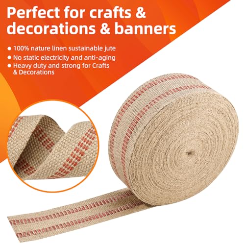Image of YaeCCC Jute Webbing,Upholstery Webbing for Chair,3.5 inchx33Yd Upholstery Strap | 100% Jute Web Heavy Duty for Burlap Upholstery,Chair Repair&Crafts(Red Stripe)