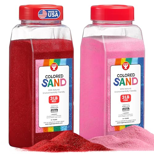 Image of Hygloss Colored Sand for Crafts - 3 lb Bottle, Pink and Red - Vibrant Colorful Fine Sensory Play Sand Art Kits for Kids - Classroom Activities for Children 3 4 5 6 7 8 9 10 11 12 - Safe for Ages 3+