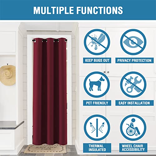 Image of H.VERSAILTEX Christmas Doorway Curtain Blackout Door Curtain Room Divider Window Treatment Curtain for Bedroom Thermal Insulated Privacy Drape Soundproof Grommet, 42 x 80 inches, 1 Panel, Burgundy