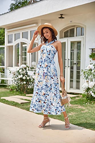Image of GRACE KARIN Womens Summer Floral Dresses 2026 Boho Maxi Dress Flowy Halter Sundress Casual Vacation Beach Clothes with Pocket