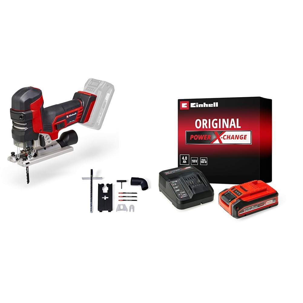 Einhell Professional Scie sauteuse sans fil TP-JST 18/135 Li BL Power X-Change (18V, profondeur 135 mm dans le bois, moteur Brushless, poignée en T, 3 lames) avec Batterie 4,0Ah PLUS et Chargeur