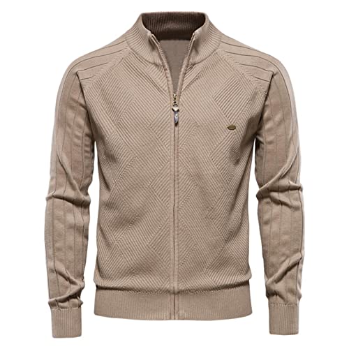 Pull col revers jacquard kaki pour homme parfait pour vos sorties décontractées en hiver