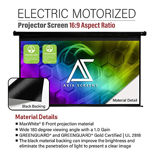Akia Screens 110 inch Motorized Electric Remote Controlled Drop Down Projector Screen 16:9 8K 4K HD 3D Retractable Ceiling Wall Mount Black Projection Screen Office Home Theater Movie AK-MOTORIZE110H1 - Thumbnail 7