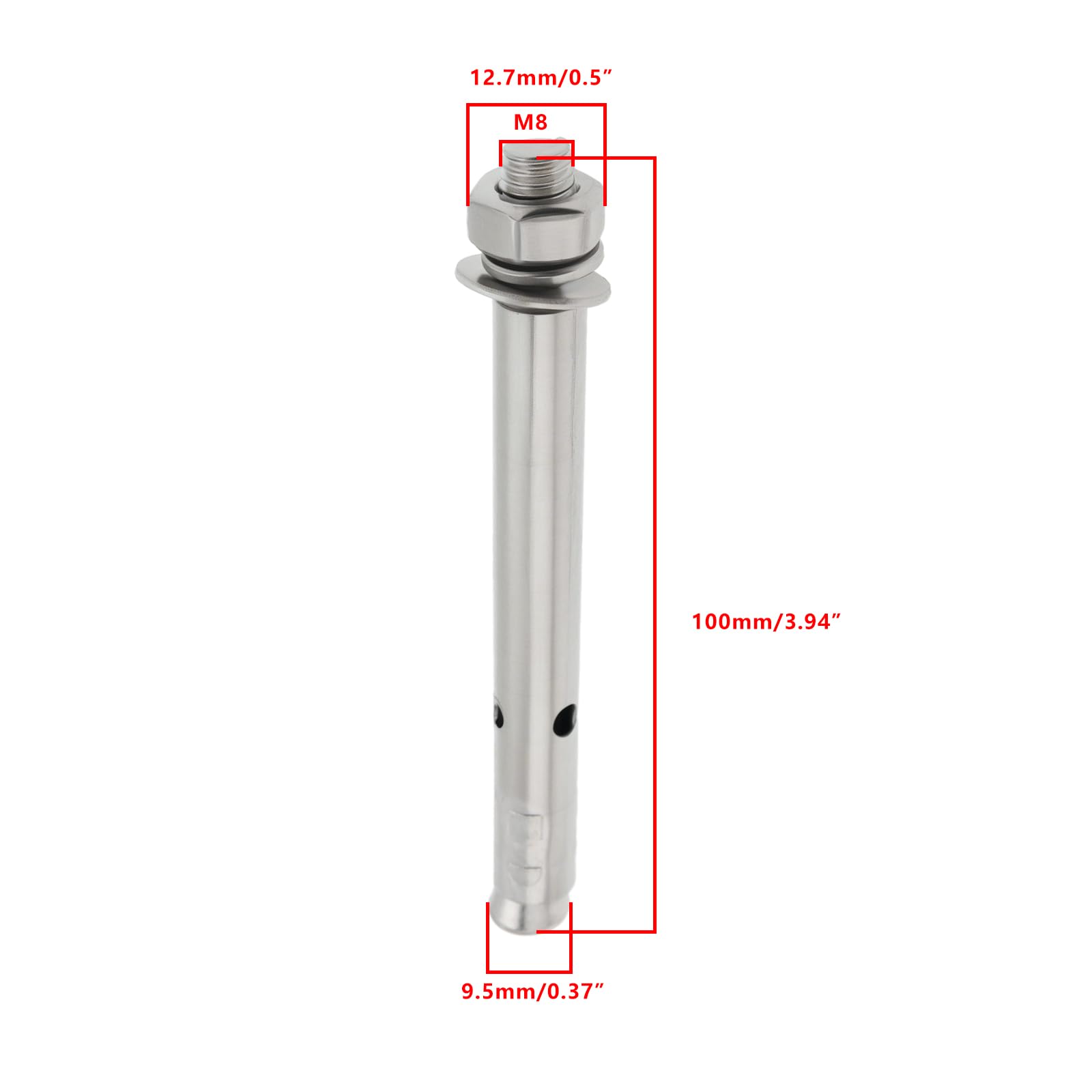 Briny River 10Pcs M8 x100 Expansion Bolts 304 Stainless Steel External Hex Expansion Bolts for Guardrails Security Doors Awnings Air 9.5x12.7mm - Image 4