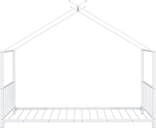 Miniatura 23 de Bellemave Twin Size Tent Floor BedFrame for Kids, Metal Montessori Beds with slats, Twin House Bed for Kids Girls Boys, Wash Black