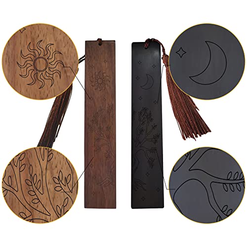 CRASPIRE 2 Colors Moon Wood Bookmark Sun Tree Handmade Natural Wooden Carving Engraved Book Mark Bookmarks with Tassel Pendant or Book Lovers Teacher Students Gifts - Image 3