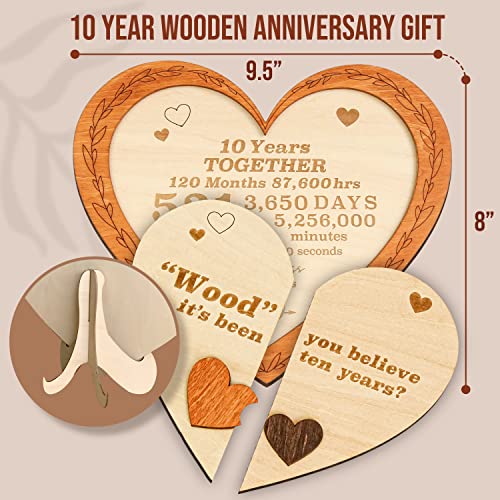 Stofinity 10 Year Anniversary Wood Gifts For Her Him - 10Th Wedding Gifts Anniversary For Husband Wife, Anniversary For Married Couple, Wood Heart Plaque Decoration Ideas #TOP1