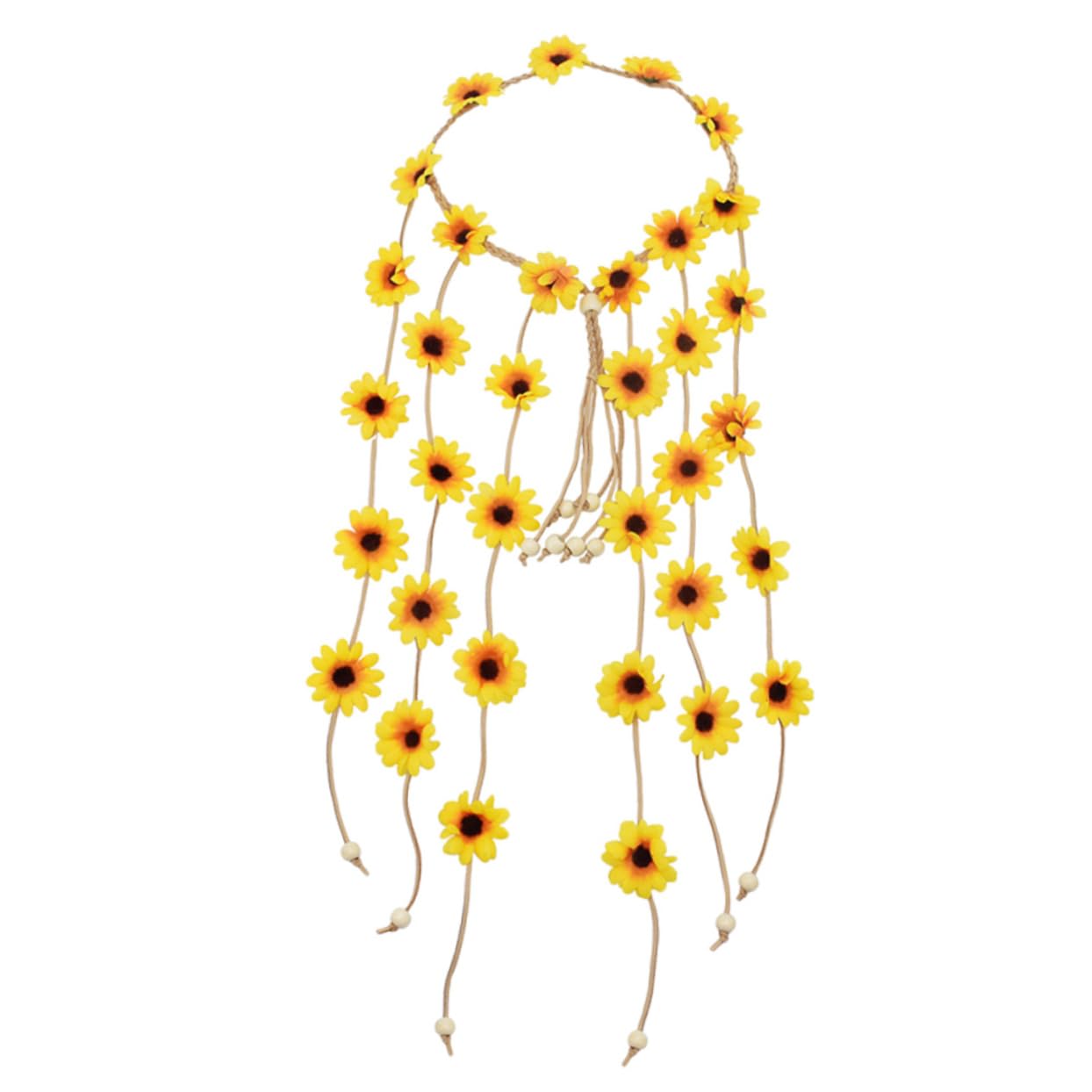 WOONEKY Bandeau De Fleurs Avec Pompoms Couronne De Fleurs Tournesol Pour Festivals Événements Et Accessoire Bohémien Élégant Pour Femmes Et Filles