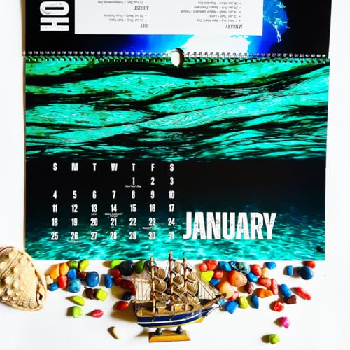 Image of 12 inchx18 inch Under The Sea 2026 Wall Calendar | Landscape Glossy Calendar | Ocean Photography | Modern Minimalist Layout | Wiro-Bound | Indian Holidays Marked | Gloss Laminated