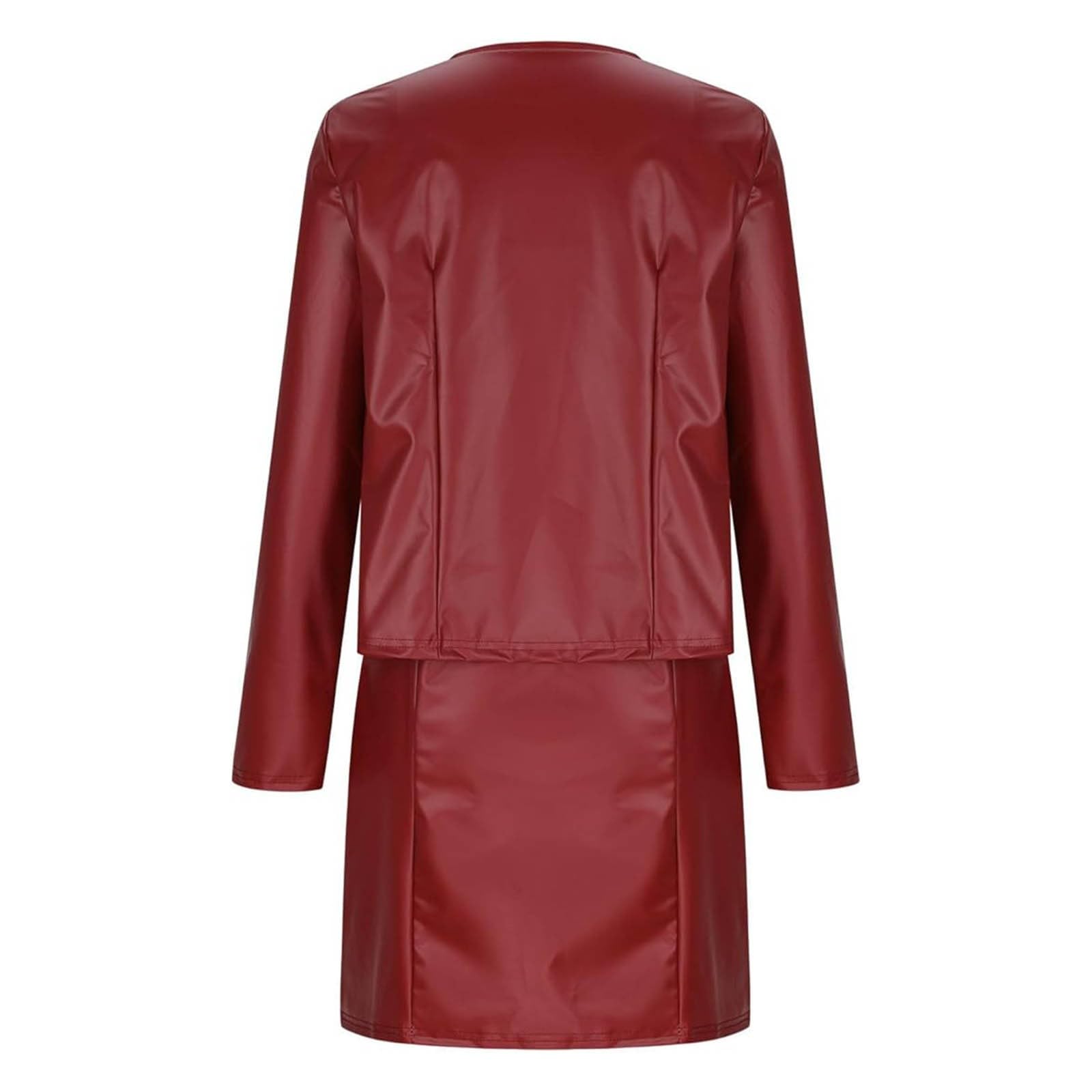 Ensemble Robe de Costume 2 Pièces pour Femme Tailleurs-Jupes Décontracté Blazer à Manches Longues et Robe Crayon Coupe Ajustée Jupe élégante PU Cuir pour Le Bureau, Les Invités de Mariage