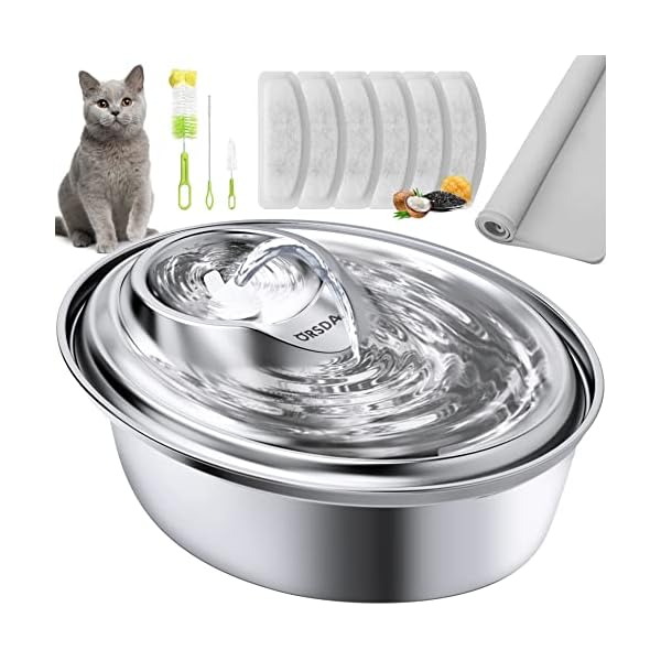 ORSDA-Cat-Water-Fountain-Stainless-Steel-Pet-Water-Fountain-for-Cats-Inside-2L-Cat-Automatic-Water-Dispenser-Dog-Water-Fountain-Metal-Cat-Fountain-Pet-Fountain-Cat-Drinking-Fountain-Steel Pet Water Fountain for Dogs Inside 2L