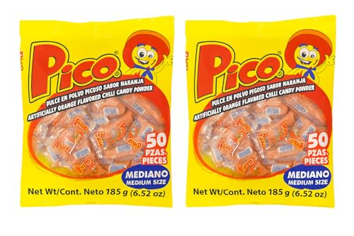 Image of Pico Diana Mediano, Mexican Candy Sour - The Original Orange Flavor Hot Candy Powder - Spicy Sweet Sensation 50-Count-Pack of 2
