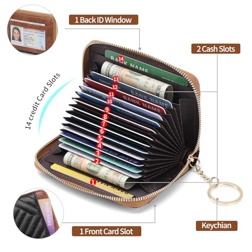 GAEKEAO Credit Card Holder Small Wallet for Women RFID Blocking Leather Zipper Wallet with Wristlet Black＆Brown2