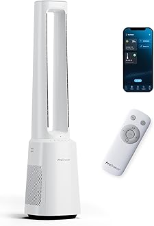 Pro Breeze® OmniAir 41" Smart Bladeless Tower Fan with Air Purifier - Silent Standing Portable Circulator - Remote Control, Wi-Fi, HEPA Filter, LED Display, 10 Fan Speeds, 5 Modes & 60° Oscillation
