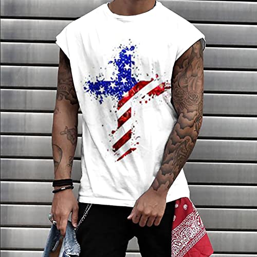 4Th Of July Star Striped Print Tank Shirts For Mens Trendy Muscle Gym Workout Round Neck Sleeveless Tees Slim Fit Shirt #TOP1